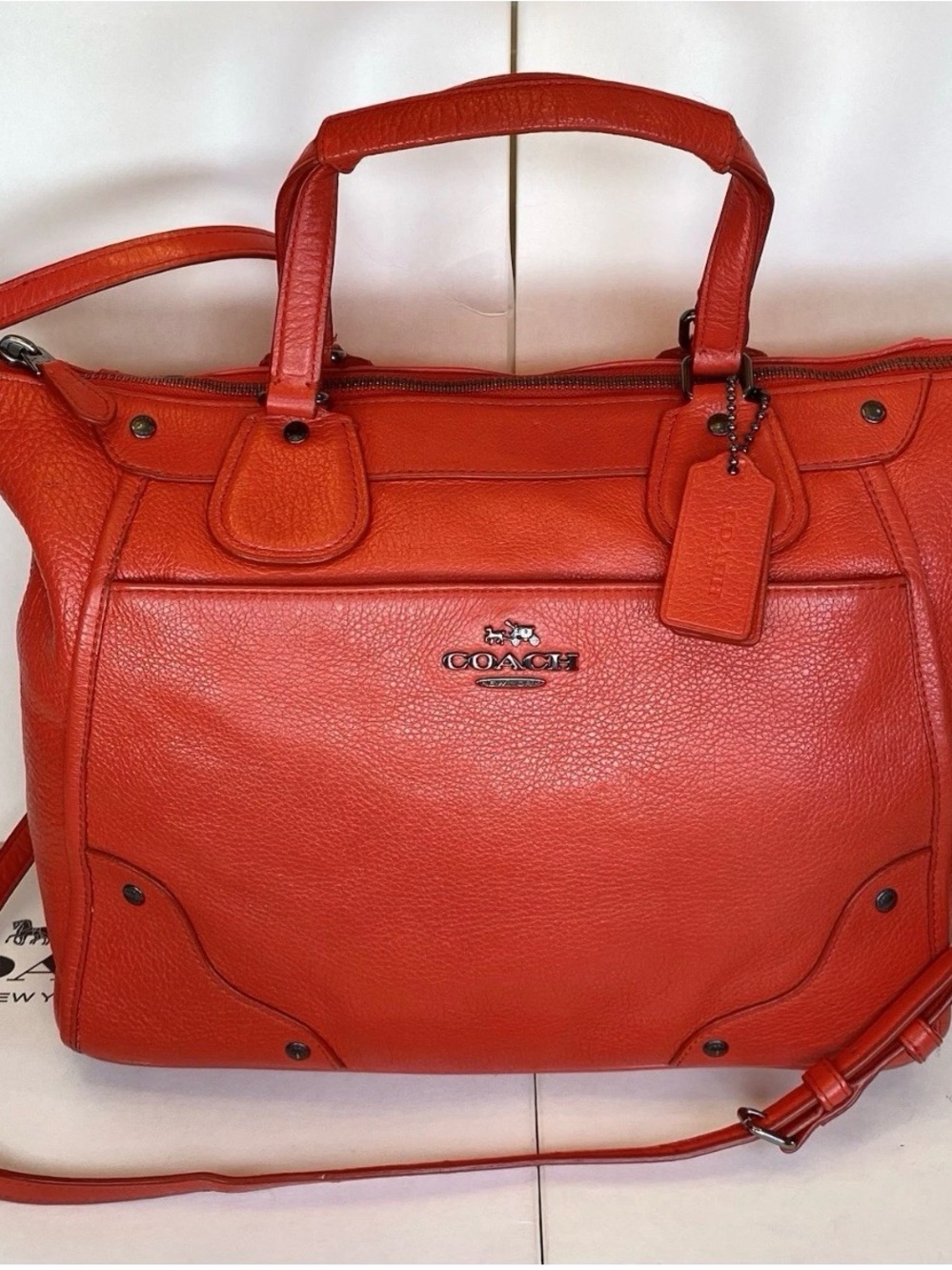 Coach mickie red pebbled convertible Leather Satchel Shoulder Strap w/dust bag